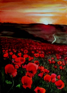 Couchez de soleil sur un champs de coquelicots - Paysage 3ème